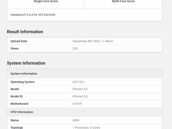 iPhone 14 Pro Max Listed on Geekbench with Little Better Scores than Apple A15 CPU